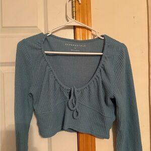 Aeropostale Women's Light Blue Ribbed Blouse